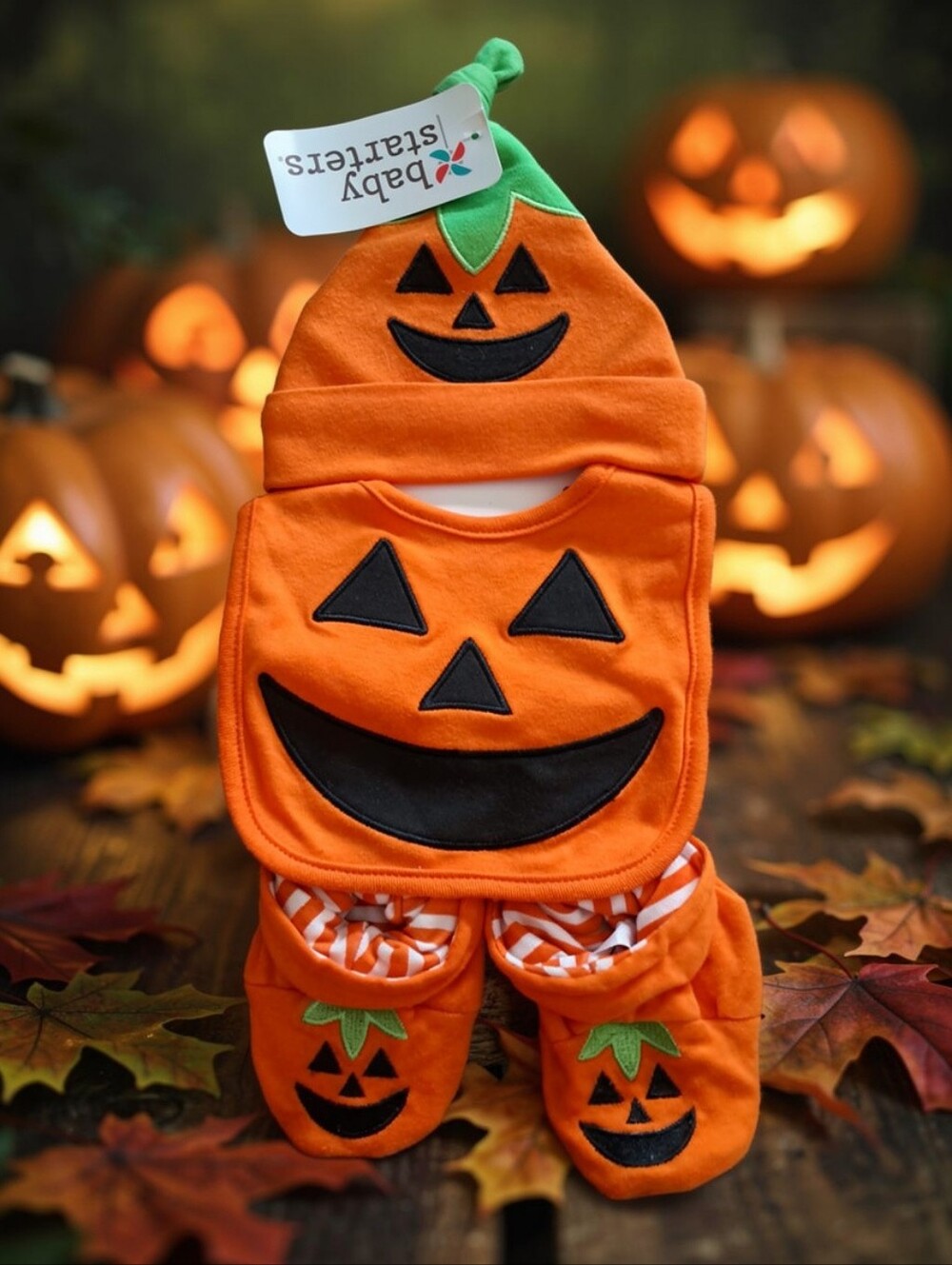 Baby Starters 3 Piece Set Baby Halloween Pumpkin Costume NEW 0-6M